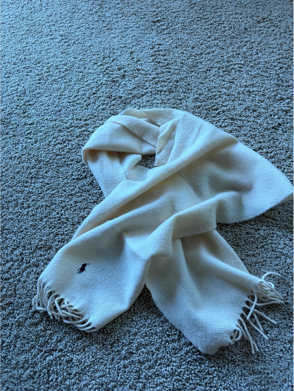 90s Vintage Polo Ralph Lauren Lambswool Scarf Solid Cream White Scotland Y2K